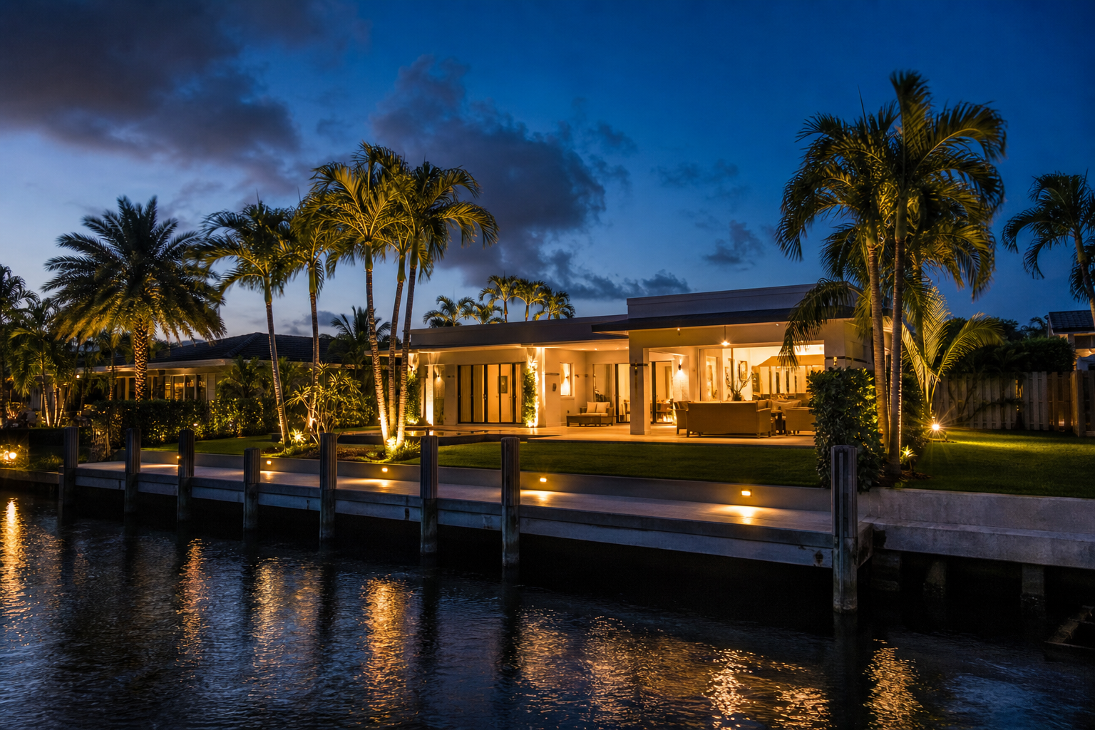 A house at dusk with its windows lit from inside in Greater Fort Lauderdale, FL — Fort Lauderdale's Waterfront Growth