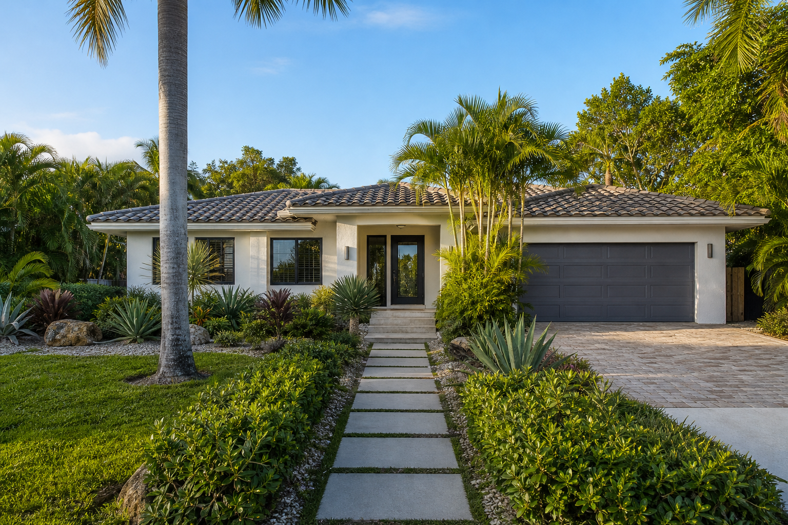 A house seen wide from the street, with its yard and setting in Greater Fort Lauderdale, FL — Fort Lauderdale Waterfront Homes